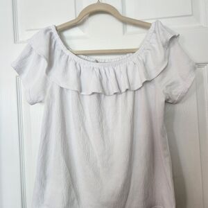 LOFT White Ruffled Blouse